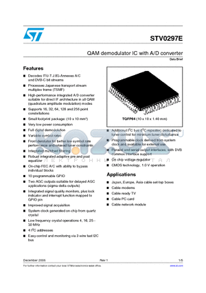 STV0297E datasheet - QAM demodulator IC with A/D converter