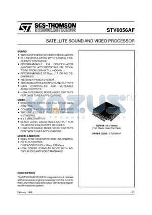 STV0056 datasheet - SATELLITE SOUND AND VIDEO PROCESSOR