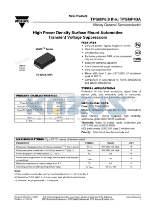 TPSMP33 datasheet - High Power Density Surface Mount Automotive Transient Voltage Suppressors