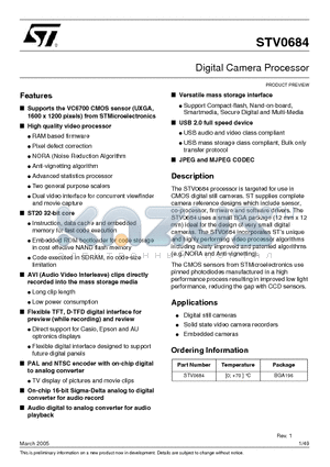 STV0684 datasheet - Digital Camera Processor