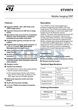 STV0974 datasheet - Mobile Imaging DSP