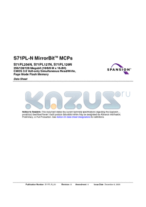 S71PL256NC0HFW5B0 datasheet - MirrorBit MCPs