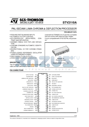 STV2110A datasheet - PAL-SECAM LUMA-CHROMA & DEFLECTION PROCESSOR