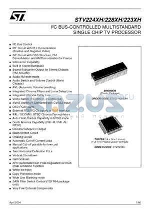 STV223X datasheet - IbC BUS-CONTROLLED MULTISTANDARD SINGLE CHIP TV PROCESSOR
