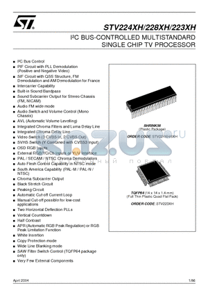 STV2249H datasheet - IbC BUS-CONTROLLED MULTISTANDARD SINGLE CHIP TV PROCESSOR