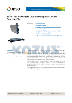 WDM-D13150021 datasheet - 1310/1550 Wavelength Division Multiplexer (WDM) Dual Line Filter