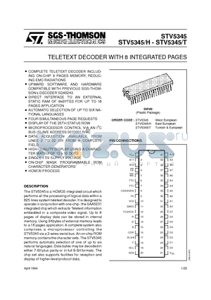 STV5345T datasheet - TELETEXT DECODER WITH 8 INTEGRATED PAGES