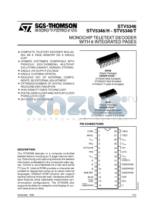 STV5346 datasheet - MONOCHIP TELETEXT DECODER WITH 8 INTEGRATED PAGES