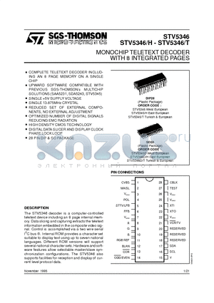 STV5346/H datasheet - MONOCHIP TELETEXT DECODER WITH 8 INTEGRATED PAGES