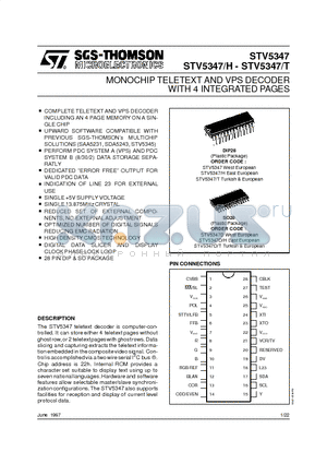 STV5347DT datasheet - MONOCHIP TELETEXT AND VPS DECODER WITH 4 INTEGRATED PAGES