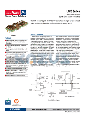 UWE-24-15-Q12PB-C datasheet - Wide Input, Isolated Eighth-Brick DC/DC Converters