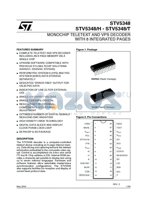 STV5348D datasheet - MONOCHIP TELETEXT AND VPS DECODER WITH 8 INTEGRATED PAGES