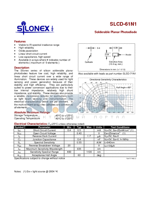 SLCD-61N1 datasheet - Solderable Planar Photodiode
