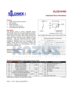 SLCD-61N3 datasheet - Solderable Planar Photodiode