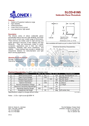 SLCD-61N5 datasheet - Solderable Planar Photodiode