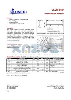 SLCD-61N4 datasheet - Solderable Planar Photodiode
