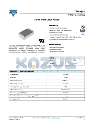 TFU0603FF04000PW00 datasheet - Thick Film Chip Fuses