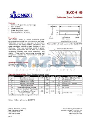 SLCD-61N6 datasheet - Solderable Planar Photodiode