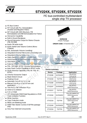 STV224X datasheet - IbC bus-controlled multistandard single chip TV processor