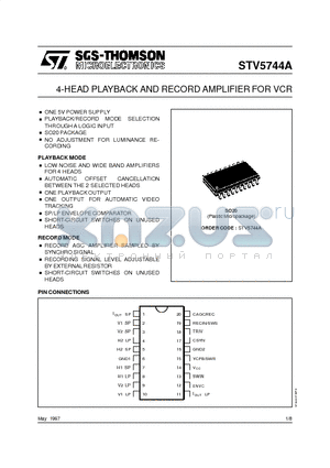 STV5744A datasheet - 4-HEAD PLAYBACK AND RECORD AMPLIFIER FOR VCR