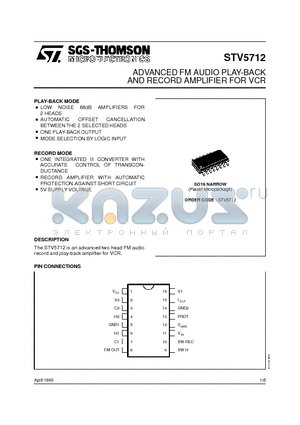 STV5712 datasheet - ADVANCED FM AUDIO PLAY-BACK AND RECORD AMPLIFIER FOR VCR