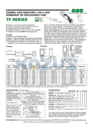 TFV3110C-1R00 datasheet - THERMAL FUSE RESISTORS, 1/2W to 60W PERMANENT OR REPLACEABLE FUSE