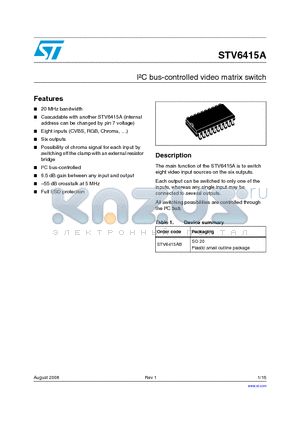 STV6415AB datasheet - IbC bus-controlled video matrix switch