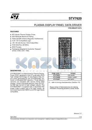 STV7620M datasheet - PLASMA DISPLAY PANEL DATA DRIVER