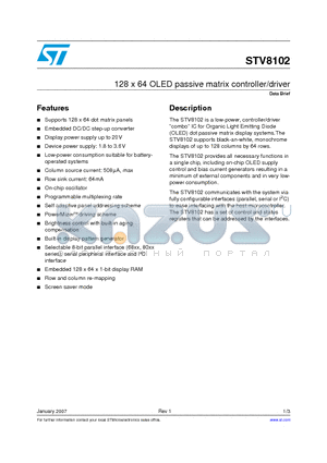 STV8102/WPB3 datasheet - 128 x 64 OLED passive matrix controller/driver