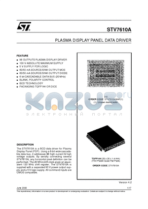 STV7610 datasheet - PLASMA DISPLAY PANEL DATA DRIVER