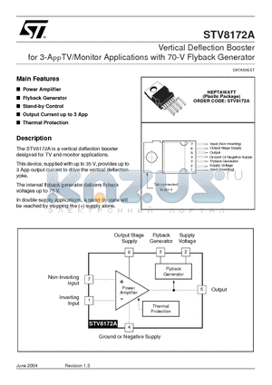 STV8172A datasheet - Vertical Deflection Booster for 3-APPTV/Monitor Applications with 70-V Flyback Generator