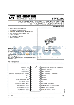STV8224A datasheet - MULTISTANDARD VIDEO AND SOUND IF SYSTEM WITH AUDIO AND VIDEO SWITCHES