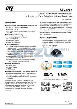 STV8257 datasheet - Digital Audio Decoder/Processor for A2 and NICAM Television/Video Recorders