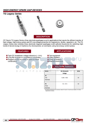 TG-105 datasheet - HIGH ENERGY SPARK GAP DEVICES