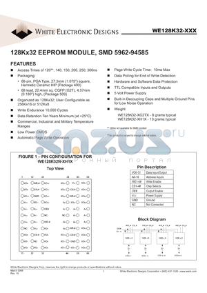 WE128K32P-250G2TMA datasheet - 128Kx32 EEPROM MODULE, SMD 5962-94585