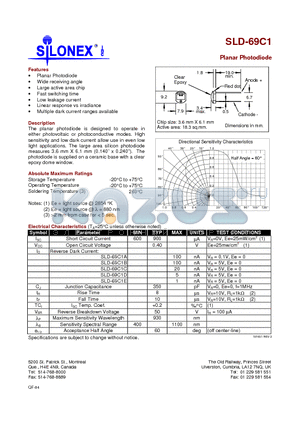 SLD-69C1 datasheet - Planar Photodiode