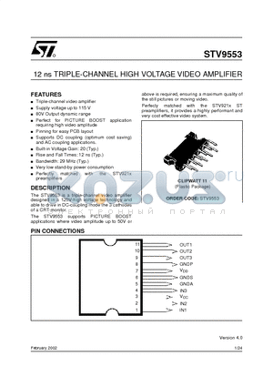 STV9211 datasheet - 12 ns TRIPLE-CHANNEL HIGH VOLTAGE VIDEO AMPLIFIER