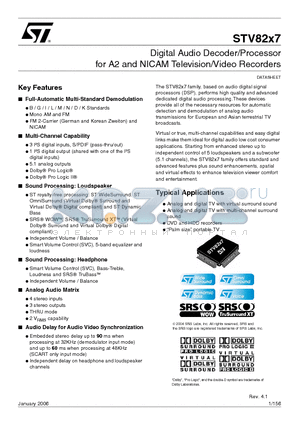 STV8257D datasheet - Digital Audio Decoder/Processor for A2 and NICAM Television/Video Recorders