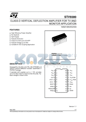 STV9380 datasheet - CLASS-D VERTICAL DEFLECTION AMPLIFIER FOR TV AND MONITOR APPLICATION