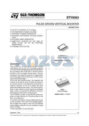 STV9303 datasheet - PULSE DRIVEN VERTICAL BOOSTER