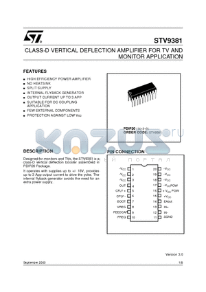 STV9381 datasheet - CLASS-D VERTICAL DEFLECTION AMPLIFIER FOR TV AND MONITOR APPLICATION