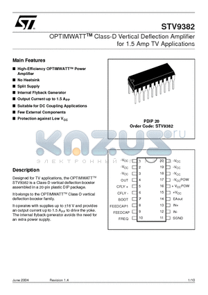 STV9382 datasheet - OPTIMWATTTM Class-D Vertical Deflection Amplifier for 1.5 Amp TV Applications