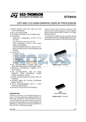 STV9410P datasheet - CRT AND LCD SEMI-GRAPHIC DISPLAY PROCESSOR
