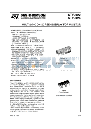 STV9424 datasheet - MULTISYNC ON-SCREEN DISPLAY FOR MONITOR