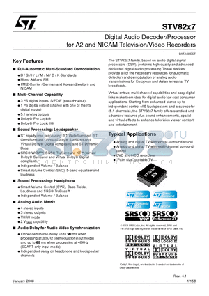 STV8287DSX datasheet - Digital Audio Decoder/Processor for A2 and NICAM Television/Video Recorders