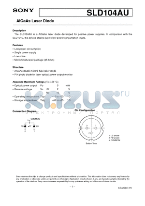 SLD104AU datasheet - AlGaAs Laser Diode