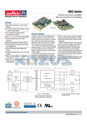 UWS124.5Q48NMHL2C datasheet - Sixteenth-brick DOSA-Compatible, Wide Input Isolated DC/DC