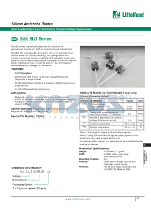 SLD10-018 datasheet - Silicon Avalanche Diodes - Axial Leaded High Power Automotive Transient Voltage Suppressors