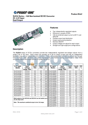 SLD10UBA datasheet - SLD10 Series . 10A Non-Isolated DC/DC Converter 5V, 3.3V Input Dual Output