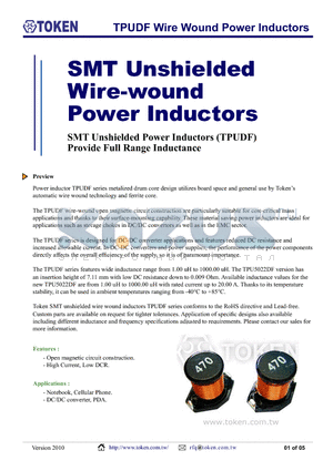 TPU5022DF-221M datasheet - TPUDF Wire Wound Power Inductors
